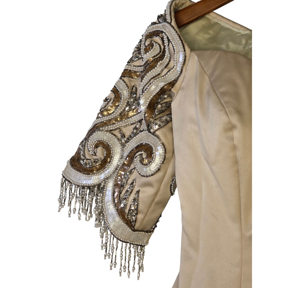 Bob Mackie Isaacson's Atlanta Dress Size 10 Beige Cocktail Party Beaded Sequined - Picture 3 of 11